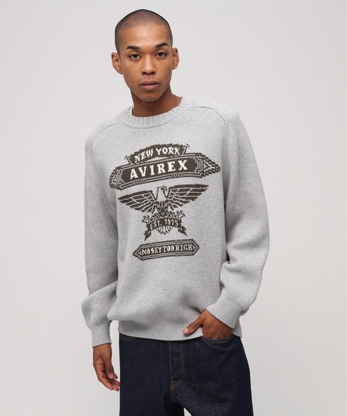 AVIREX（アヴィレックス）の「FREEDOM SLEEVE COTTON KNIT "EAGLES" / フリーダムスリーブ コットンニット イーグルス / AVIREX / アヴィレックス（ニット/セーター・メンズ・グレー/ネイビー・MEDIUM/LARGE/X-LARGE/XX-LARGE）」の11枚目の写真