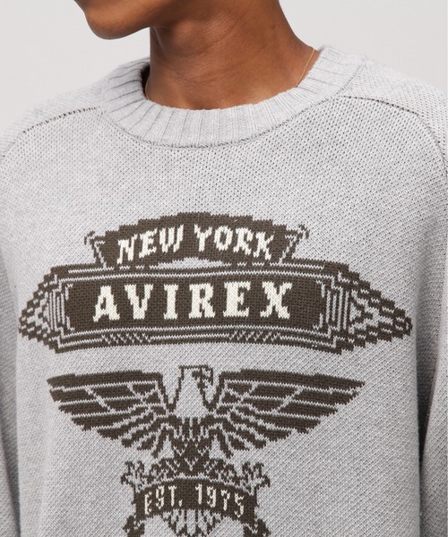 AVIREX（アヴィレックス）の「FREEDOM SLEEVE COTTON KNIT "EAGLES" / フリーダムスリーブ コットンニット イーグルス / AVIREX / アヴィレックス（ニット/セーター・メンズ・グレー/ネイビー・MEDIUM/LARGE/X-LARGE/XX-LARGE）」の9枚目の写真