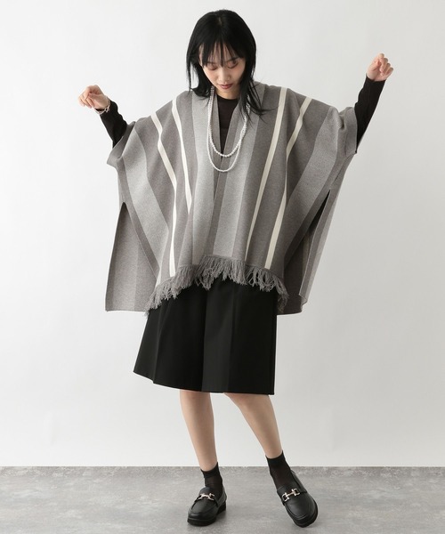 FOUND GOOD（ファウンドグッド）の「ジャガードポンチョ（ポンチョ・レディース・ブラック/グレー系5・FREE）」の12枚目の写真