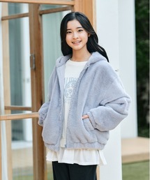 Right-on | 【VIVIAN BLUE】フェイクファーブルゾン (フード付き/フェイクファー/レギュラーシルエット/ゴム仕様/軽やか/保温性/ふわふわ/キッズ/女の子/冬アウター)(ブルゾン)