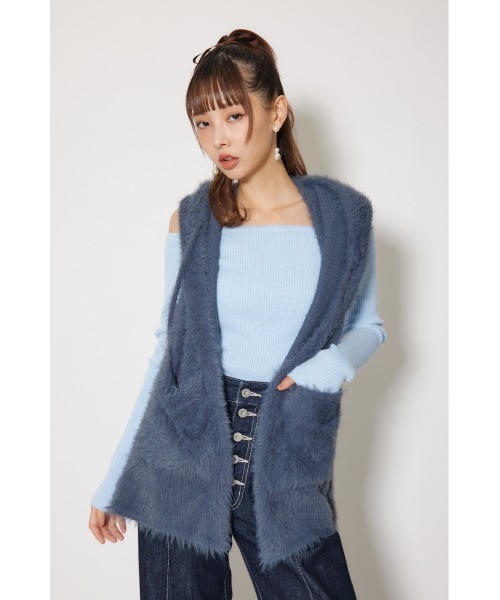 rienda（リエンダ）の「フード付きシャギーストール 秋服 冬服（ストール/ショール・レディース・グレー/ホワイト・FREE）」の6枚目の写真