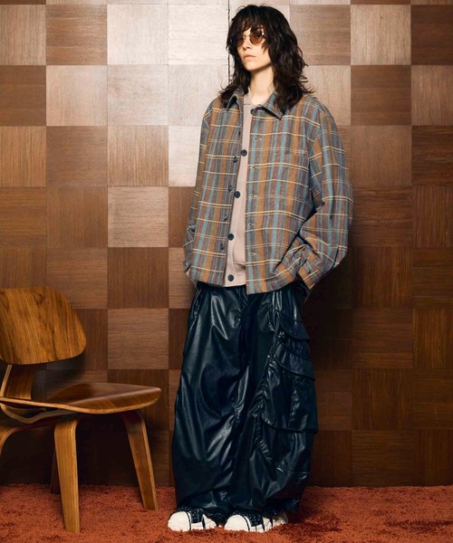 UNISEX》Curve Switching Side Pocket A Light Eco Leather Pants