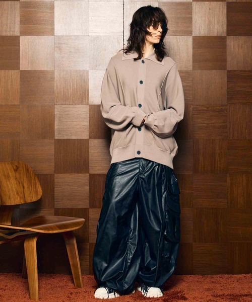 UNISEX》Curve Switching Side Pocket A Light Eco Leather Pants