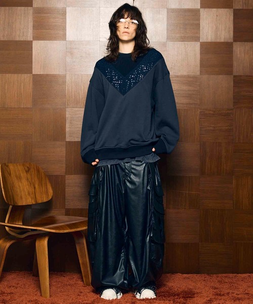 UNISEX》Curve Switching Side Pocket A Light Eco Leather Pants