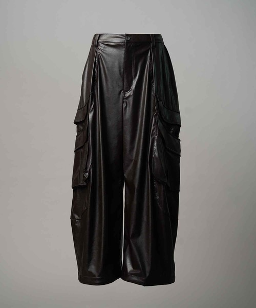 UNISEX》Curve Switching Side Pocket A Light Eco Leather Pants