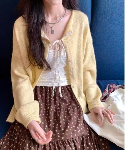 AsRiRe(アスリレイ)の「リボンタイデザインカーディガン(カーディガン/ボレロ・レディース・グレー/イエロー/パープル・M)」の3枚目の写真