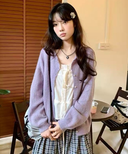AsRiRe(アスリレイ)の「リボンタイデザインカーディガン(カーディガン/ボレロ・レディース・グレー/イエロー/パープル・M)」の17枚目の写真