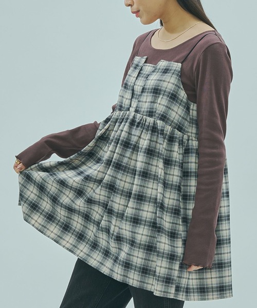 ROSE BUD(ローズバッド)の「CHECK STRAP CAMI(キャミソール・レディース・ブラウン/ブラック・ONE SIZE)」の1枚目の写真