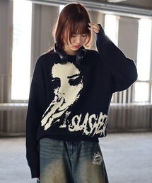 《2サイズ展開 / UNISEX 》ATMARKジャガードニット フェイス柄ニット クルーネックニット