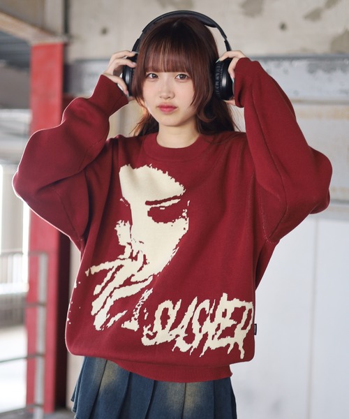 【希少】FENDI mare ズッカ柄 ロゴジャガードニットTシャツ 赤 M〜L 2サイズ展開 / UNISEX 》ATMARKジャガードニット フェイス柄ニット