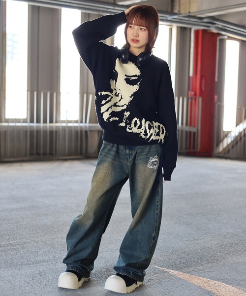 2サイズ展開 / UNISEX 》ATMARKジャガードニット フェイス柄ニット