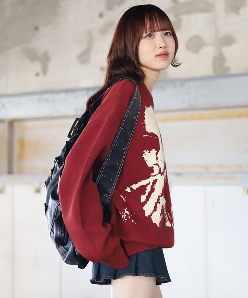 ATMARK(アットマーク)の「《2サイズ展開 / UNISEX 》ATMARKジャガードニット フェイス柄ニット クルーネックニット(ニット/セーター・レディース・ブラック/ワインレッド・M/L)」の13枚目の写真