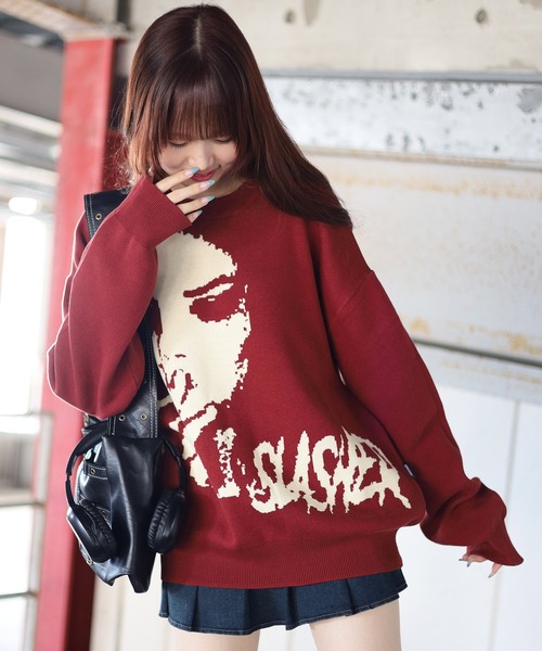 2サイズ展開 / UNISEX 》ATMARKジャガードニット フェイス柄ニット