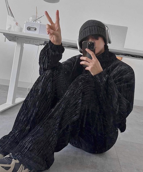 NOWLE（ノウル）の「【NOWLE】ベロア調 トラックジャケット＆パンツ ラグジュアリー セットアップ（ジャージ・メンズ・ブラック・MEDIUM/LARGE/X-LARGE）」の7枚目の写真