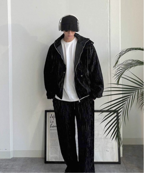 NOWLE（ノウル）の「【NOWLE】ベロア調 トラックジャケット＆パンツ ラグジュアリー セットアップ（ジャージ・メンズ・ブラック・MEDIUM/LARGE/X-LARGE）」の11枚目の写真