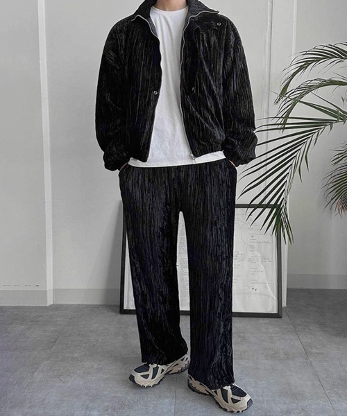 NOWLE（ノウル）の「【NOWLE】ベロア調 トラックジャケット＆パンツ ラグジュアリー セットアップ（ジャージ・メンズ・ブラック・MEDIUM/LARGE/X-LARGE）」の14枚目の写真
