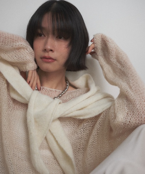 Shelly island（シェリーアイランド）の「トライアングルウール混ニットショール（ストール/ショール・レディース・グレー/ブラック/ホワイト/ブラウン・FREE）」の21枚目の写真