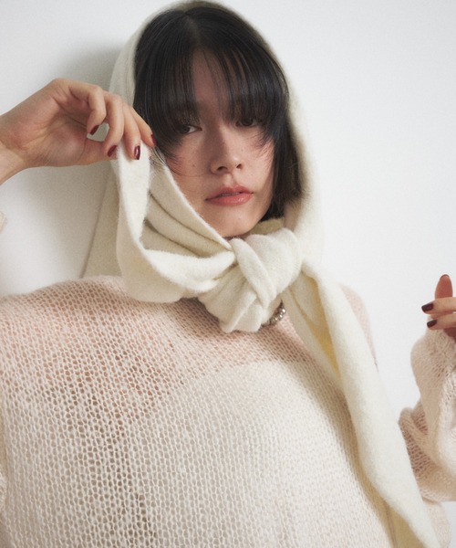 Shelly island（シェリーアイランド）の「トライアングルウール混ニットショール（ストール/ショール・レディース・グレー/ブラック/ホワイト/ブラウン・FREE）」の22枚目の写真