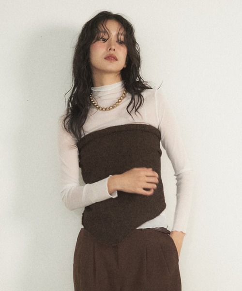 Shelly island（シェリーアイランド）の「トライアングルウール混ニットショール（ストール/ショール・レディース・グレー/ブラック/ホワイト/ブラウン・FREE）」の10枚目の写真