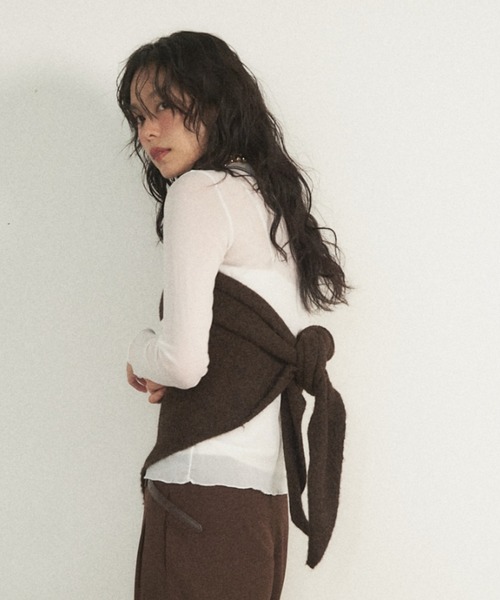 Shelly island（シェリーアイランド）の「トライアングルウール混ニットショール（ストール/ショール・レディース・グレー/ブラック/ホワイト/ブラウン・FREE）」の11枚目の写真