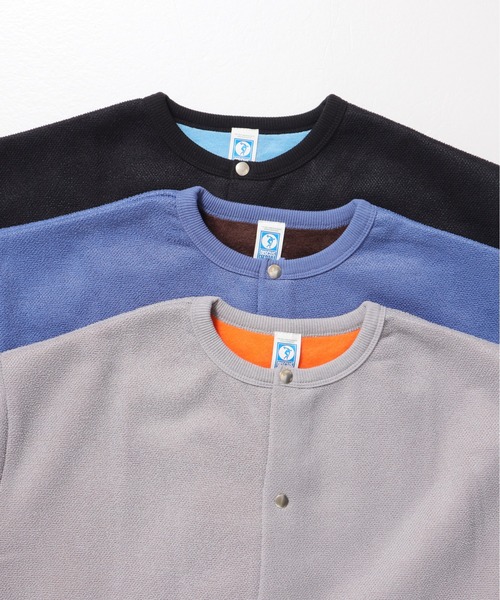 DISCUS ATHLETIC（ディスカス　アスレチック）の「【DISCUS ATHLETIC/ディスカス アスレチック】インレイ裏毛シャギーボンディング配色ノーカラージャケット（カーディガン/ボレロ・レディース・ブラック/グレー/ブルー・MEDIUM/LARGE）」の10枚目の写真