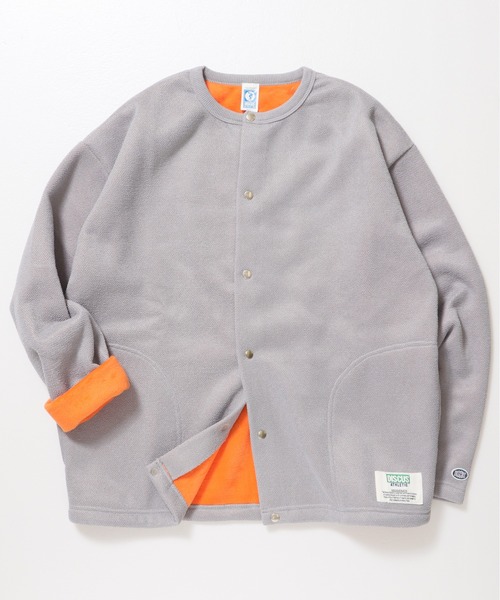DISCUS ATHLETIC（ディスカス　アスレチック）の「【DISCUS ATHLETIC/ディスカス アスレチック】インレイ裏毛シャギーボンディング配色ノーカラージャケット（カーディガン/ボレロ・レディース・ブラック/グレー/ブルー・MEDIUM/LARGE）」の6枚目の写真