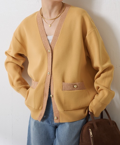 COLLAGE GALLARDAGALANTE（コラージュガリャルダガランテ）の「ハーフミラノニットカーディガン/WEB限定カラー展開（カーディガン/ボレロ・レディース・オフホワイト/オレンジ/ブラック/ダークブラウン・FREE）」の4枚目の写真