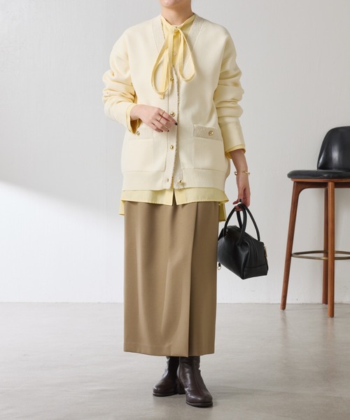 COLLAGE GALLARDAGALANTE（コラージュガリャルダガランテ）の「ハーフミラノニットカーディガン/WEB限定カラー展開（カーディガン/ボレロ・レディース・オフホワイト/オレンジ/ブラック/ダークブラウン・FREE）」の5枚目の写真