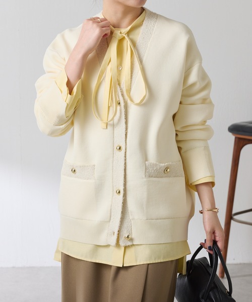 COLLAGE GALLARDAGALANTE（コラージュガリャルダガランテ）の「ハーフミラノニットカーディガン/WEB限定カラー展開（カーディガン/ボレロ・レディース・オフホワイト/オレンジ/ブラック/ダークブラウン・FREE）」の6枚目の写真