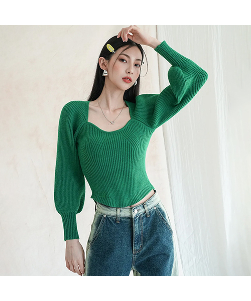 AVANDRESS(アバンドレス )の「Square Neck Balloon Knitwear GREEN(ニット/セーター・レディース・その他・SMALL/MEDIUM)」の1枚目の写真