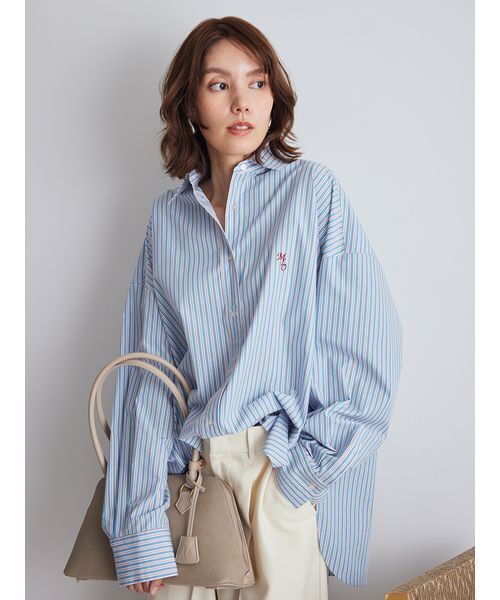 Mila Owen(ミラオーウェン)の「2WAYカシュクールーオーバーサイズシャツ(シャツ/ブラウス・レディース・ホワイト/ミント/ブルー/ピンク/ネイビー・1/0)」の4枚目の写真