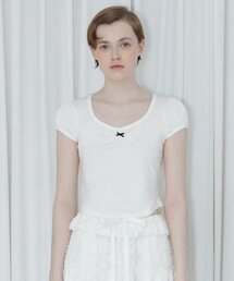 [IVE JANG WONYOUNG wearing] ROUND SHIRRING T-SHIRT (WHITE)