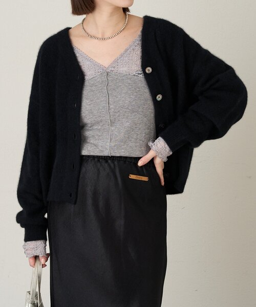 Omekashi(オメカシ)の「レース切替ニットソー(Tシャツ/カットソー・レディース・カーキ/ブラック/オフホワイト/グレー・FREE)」の4枚目の写真