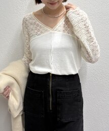 Omekashi | レース切替ニットソー(Tシャツ/カットソー)