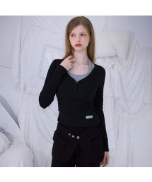 V-neck Button Long Sleeve [Black]