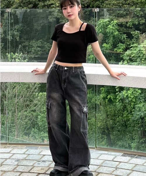 MUCENT（ムセント）の「カルレットワイドカーゴデニムパンツ (2カラー)（デニムパンツ・レディース・ネイビー/ブラック・S/M/L/XL/2XL）」の15枚目の写真