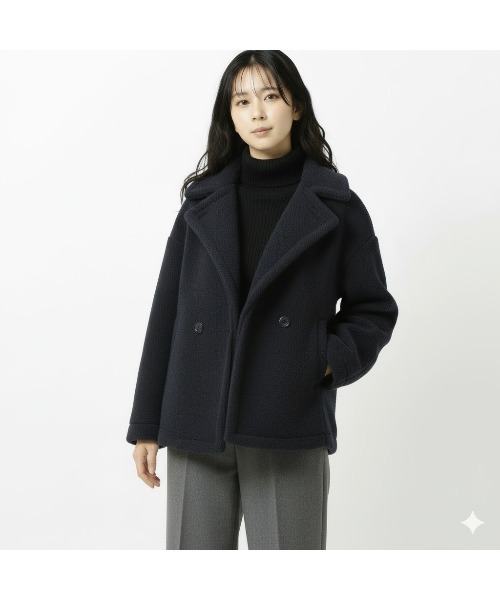 Day and Grade(デイアンドグレイド)の「【もこもこ暖か】ショート丈 ボア Pコート(ピーコート・レディース・アイボリー/ネイビー・MEDIUM/LARGE)」の2枚目の写真