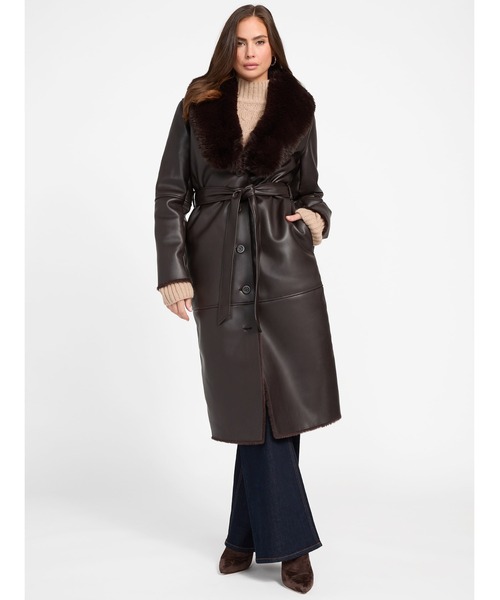 Guess（ゲス）の「MARCIANO ZOEY Faux Leather Coat ロングコート  （ムートンコート・レディース・ブラウン・38）」の7枚目の写真