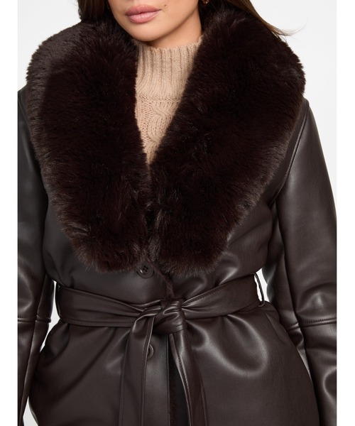 Guess（ゲス）の「MARCIANO ZOEY Faux Leather Coat ロングコート  （ムートンコート・レディース・ブラウン・38）」の5枚目の写真