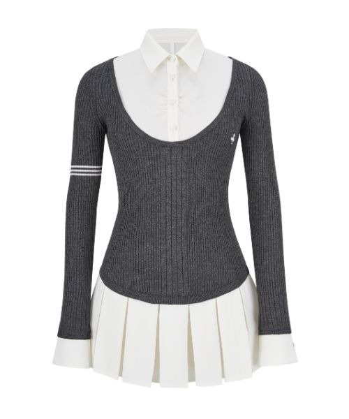 ワンピース andwang shirt pleatsed mini onepiece RESTOCK）Shirt pleated mini onepiece