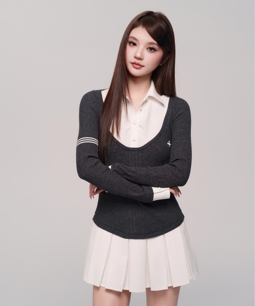 Uniform Pleated Mini Onepiece（ワンピース）｜andwang（アンドワン