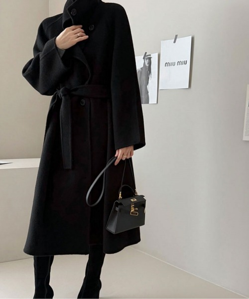 LUCPY(ラクピー)の「上質ウールタッチダブルロングチェスターコート(チェスターコート・レディース・キャメル/ブラウン/ブラック・FREE)」の2枚目の写真