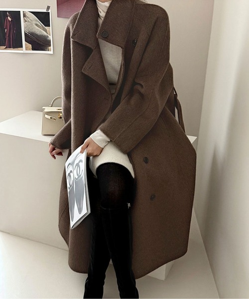 LUCPY(ラクピー)の「上質ウールタッチダブルロングチェスターコート(チェスターコート・レディース・キャメル/ブラウン/ブラック・FREE)」の4枚目の写真