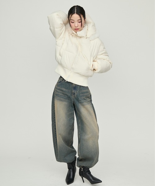 NUJOH(ヌゾ)の「Faux Fur Hooded Down Jacket / フェイクファーフード付きダウンジャケット(ダウンジャケット/コート・レディース・ブラック/アイボリー/ネイビー・FREE)」の17枚目の写真
