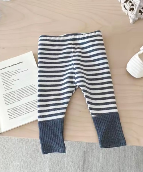 Bambin（ボンバン）の「【 Bambin / ボンバン 】 ナチュラルカラー ボーダー 切り替え レギンス（レギンス/スパッツ・キッズ・ライトグレー/ブラウン/ブラック/ダークグレー・80/90/100）」の3枚目の写真