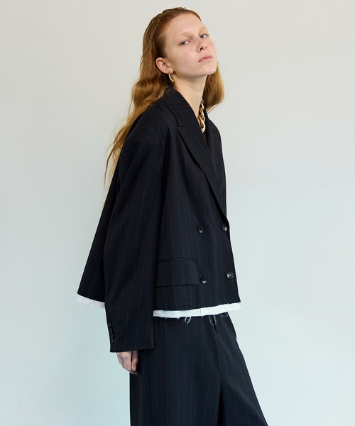 MAISON SPECIAL(メゾンスペシャル)の「Cut-Off Mid-Length Jacket/カットオフミドルジャケット(テーラードジャケット・レディース・ブラック/グレー・FREE)」の14枚目の写真