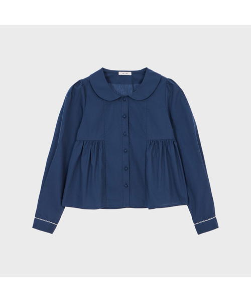ALKI ALKA(アルキアルカ)の「Round Collar Shirring Blouse (Navy)(シャツ/ブラウス・レディース・ネイビー・FREE)」の1枚目の写真