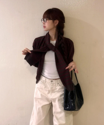 Majournee（マジョネ）の「MUFFLER SET STRIPE CARDIGAN_BROWN/WINE（カーディガン/ボレロ）」