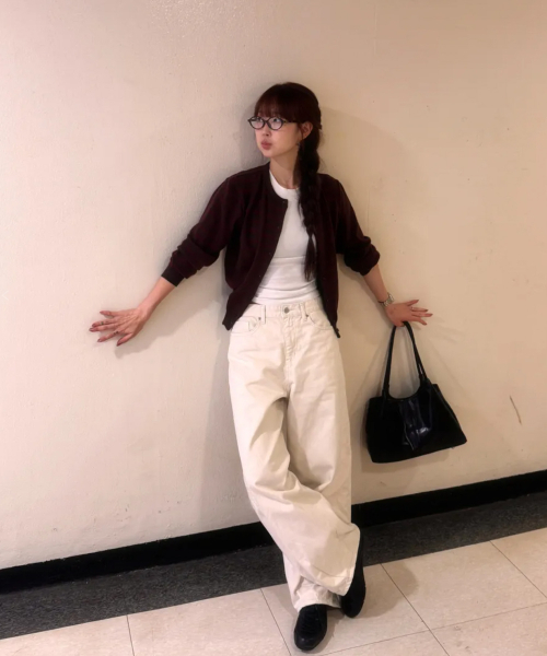 MUFFLER SET STRIPE CARDIGAN_BROWN/WINE