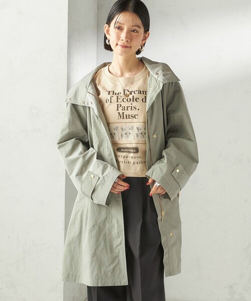 SHIPS(シップス)の「〈手洗い可 / 撥水加工 / UVカット〉 スタンドカラー フード コート(その他アウター・レディース・ライトグリーン/ネイビー・ONE SIZE)」の3枚目の写真
